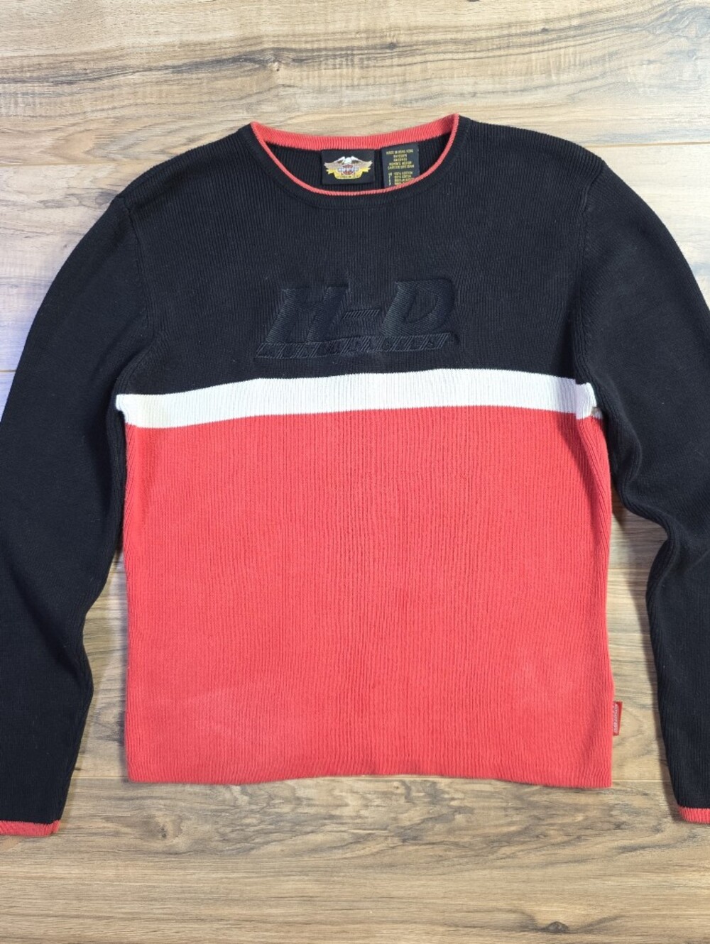 Harley-Davidson Logo Colorblock Knit Sweater Black Coral Women's Medium